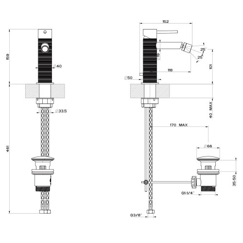 Immagine di Gessi 316 TRAME miscelatore monocomando bidet, con scarico, finitura steel brushed 54307#239