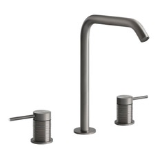 Immagine di Gessi 316 TRAME gruppo lavabo H.28 cm, tre fori, con bocca, senza scarico, con flessibili di collegamento, finitura steel brushed 54311#239