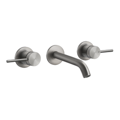 Immagine di Gessi 316 TRAME gruppo lavabo a parete P.14 cm, tre fori, senza scarico, finitura steel brushed 54392#239