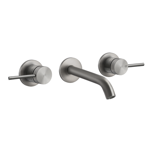 Immagine di Gessi 316 TRAME gruppo lavabo a parete P.14 cm, tre fori, senza scarico, finitura steel brushed 54392#239