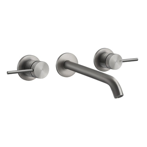Immagine di Gessi 316 TRAME gruppo lavabo a parete P.19 cm, tre fori, senza scarico, finitura steel brushed 54394#239