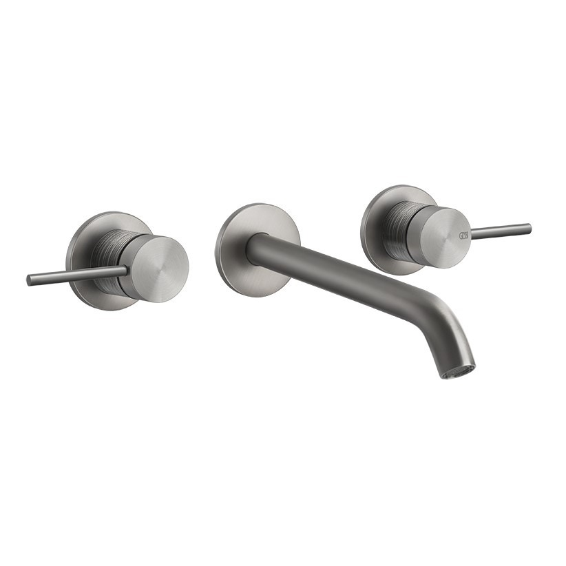 Immagine di Gessi 316 TRAME gruppo lavabo a parete P.19 cm, tre fori, senza scarico, finitura steel brushed 54394#239