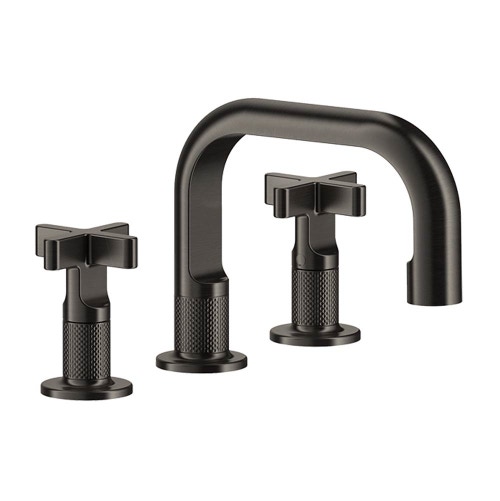 Immagine di Gessi INCISO+ gruppo lavabo H.15 cm, tre fori, senza scarico, con flessibili di collegamento, finitura black metal brushed PVD 58112#707