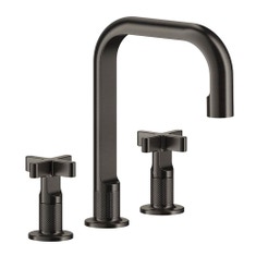 Immagine di Gessi INCISO+ gruppo lavabo H.24 cm, tre fori, con scarico e flessibili di collegamento, finitura black metal brushed PVD 58113#707