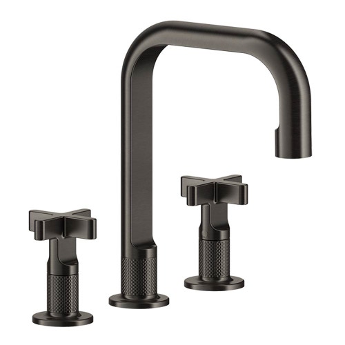 Immagine di Gessi INCISO+ gruppo lavabo H.24 cm, tre fori, senza scarico, con flessibili di collegamento, finitura black metal brushed PVD 58114#707