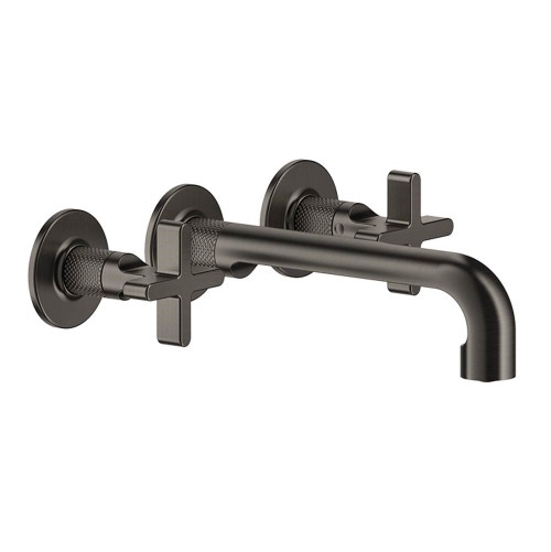 Immagine di Gessi INCISO+ gruppo lavabo P.23 cm, tre fori a parete, senza scarico, finitura black metal brushed PVD 58190#707