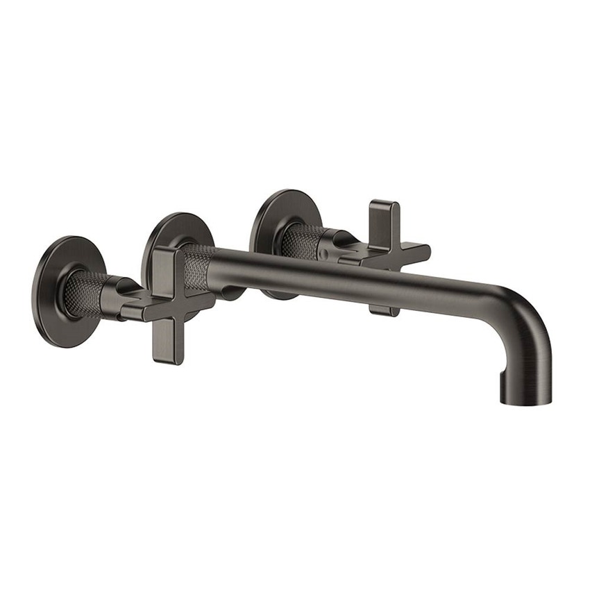 Immagine di Gessi INCISO+ gruppo lavabo P.27 cm, tre fori a parete, senza scarico, finitura black metal brushed PVD 58192#707