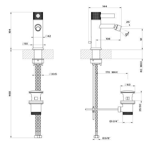 Immagine di Gessi INCISO- miscelatore bidet con flessibili di collegamento, finitura brushed brass PVD 58007#727