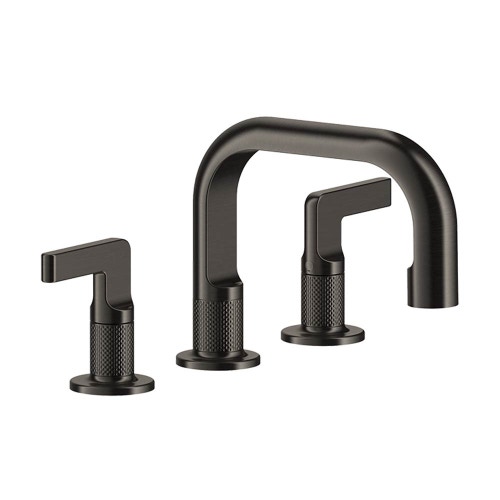 Immagine di Gessi INCISO- gruppo lavabo H.15 cm, tre fori, con scarico e flessibili di collegamento, finitura black metal brushed PVD 58011#707