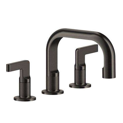 Immagine di Gessi INCISO- gruppo lavabo H.15 cm, tre fori, senza scarico, con flessibili di collegamento, finitura black metal brushed PVD 58012#707
