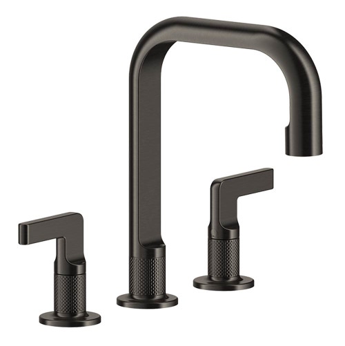 Immagine di Gessi INCISO- gruppo lavabo H.24 cm, tre fori, senza scarico, con flessibili di collegamento, finitura black metal brushed PVD 58014#707