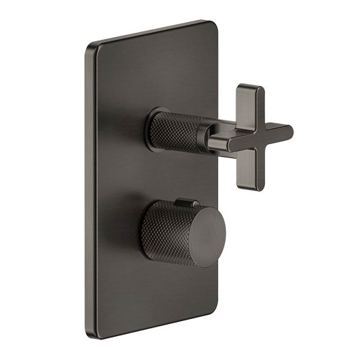 Immagine di Gessi INCISO+ miscelatore termostatico per doccia, a parete, 3 uscite, senza corpo incasso, finitura black metal brushed PVD 58236#707