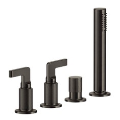 Immagine di Gessi INCISO- gruppo bordo vasca quattro fori, con deviatore, flessibile 150 cm e doccetta anticalcare, erogazione alla colonna vasca, finitura black metal brushed PVD 58043#707