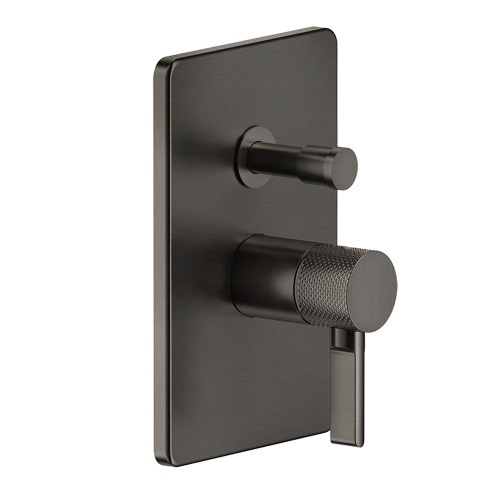 Immagine di Gessi INCISO SHOWER miscelatore a parete, 2 uscite con deviatore automatico bagno/doccia, senza corpo incasso, finitura black metal brushed PVD 58079#707