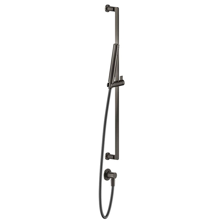 Immagine di Gessi INCISO SHOWER asta saliscendi con presa acqua, doccetta anticalcare e flessibile 150 cm, finitura finox brushed nickel 58142#149