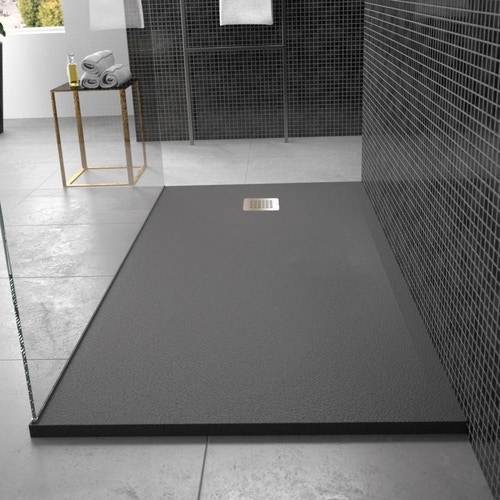 Immagine di Ideal Standard ULTRA FLAT S piatto doccia rettangolare L.140 P.90 cm ultrasottile, colore grigio cemento finitura opaco effetto pietra K8256FS