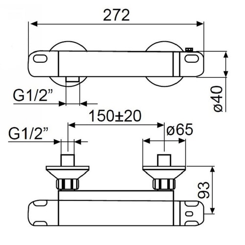 Immagine di Bocchi BOMIX DI 4 Miscelatore termostatico per vasca-doccia, senza doccetta, larghezza 27,2cm, in ottone cromato NMB017