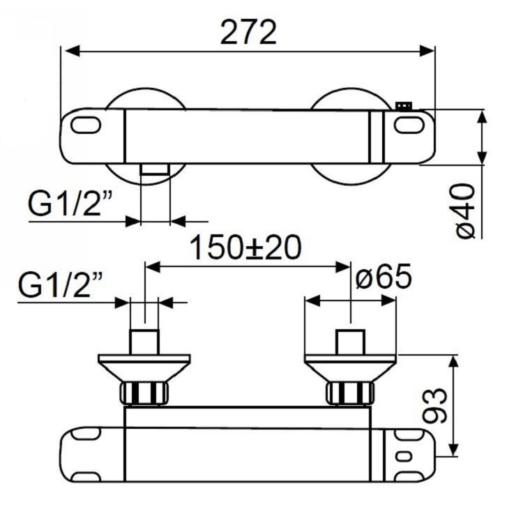 Immagine di Bocchi BOMIX DI 4 Miscelatore termostatico per vasca-doccia, senza doccetta, larghezza 27,2cm, in ottone cromato NMB017