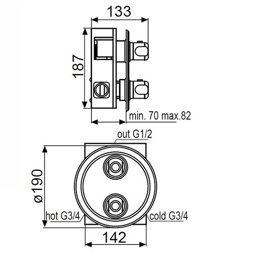 Immagine di Bocchi BOMIX DI 5 miscelatore termostatico per vsca-doccia, con rubinetto di arresto, diametro 19, ottone cromato lucido NMB014
