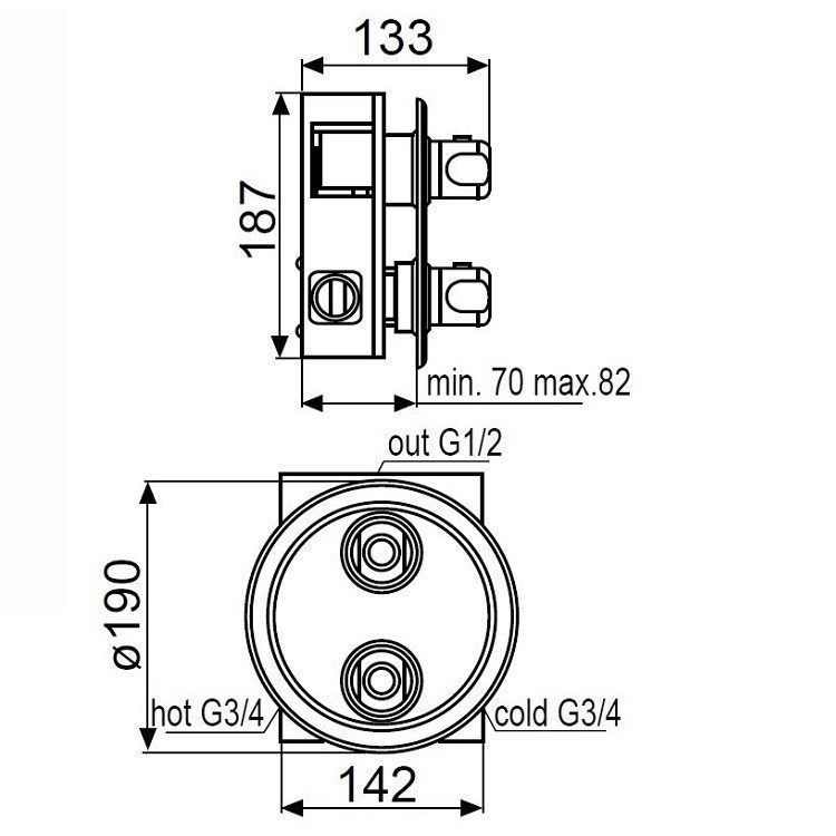 Immagine di Bocchi BOMIX DI 5 miscelatore termostatico per vsca-doccia, con rubinetto di arresto, diametro 19, ottone cromato lucido NMB014