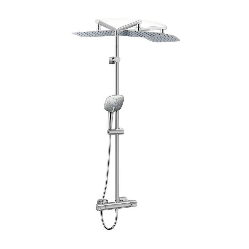 Immagine di Ideal Standard IDEALRAIN DUO LUXE colonna doccia con miscelatore termostatico esterno, doccetta 10 x 10 cm, soffione ultrasottile Idealrain Luxe 30 x 20 cm, cromo A6247AA