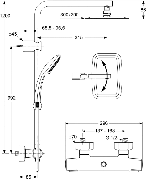 Immagine di Ideal Standard IDEALRAIN DUO LUXE colonna doccia con miscelatore termostatico esterno, doccetta 10 x 10 cm, soffione ultrasottile Idealrain Luxe 30 x 20 cm, cromo A6247AA