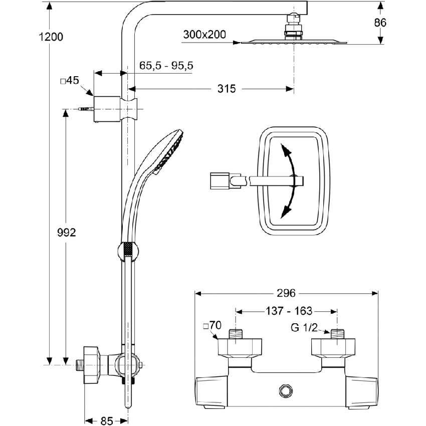 Immagine di Ideal Standard IDEALRAIN DUO LUXE colonna doccia con miscelatore termostatico esterno, doccetta 10 x 10 cm, soffione ultrasottile Idealrain Luxe 30 x 20 cm, cromo A6247AA
