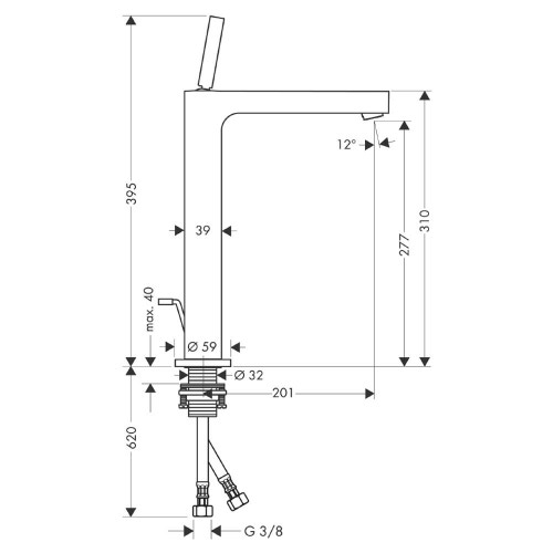 Immagine di Axor CITTERIO miscelatore monocomando lavado 280, con set di scarico pop-up, finitura cromo 39020000