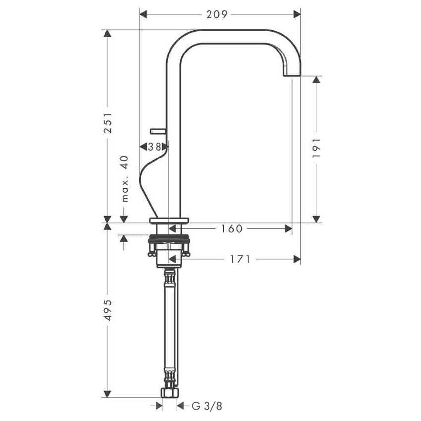 Immagine di Axor CITTERIO miscelatore monocomando lavabo 190, con set di scarico pop-up, finitura cromo 39034000