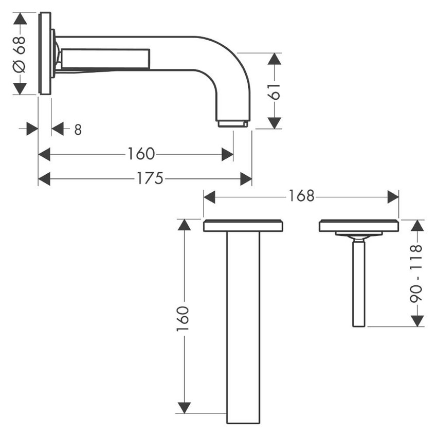 Immagine di Axor CITTERIO miscelatore monocomando lavabo, ad incasso a parete, con bocca d'erogazione 16 cm e piastrine, finitura cromo 39113000