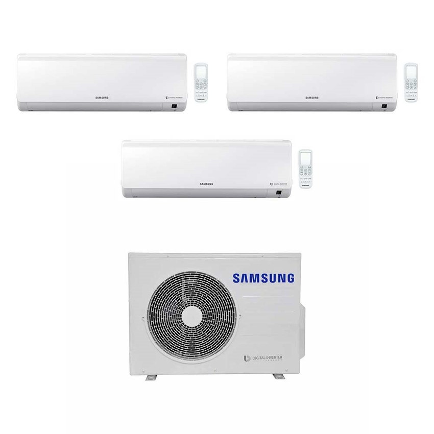 Immagine di Samsung NEW STYLE PLUS R32 Climatizzatore trial split inverter, bianco | unità esterna 5.2 kW unità interne 7000+7000+9000 BTU AJ052RCJ3EG/EU+2xAR07NXFHBWKNEU+AR09NXFHBWKNEU