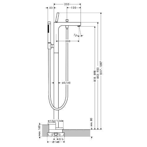 Immagine di Axor CITTERIO miscelatore monocomando vasca, a pavimento, finitura cromo 39451000