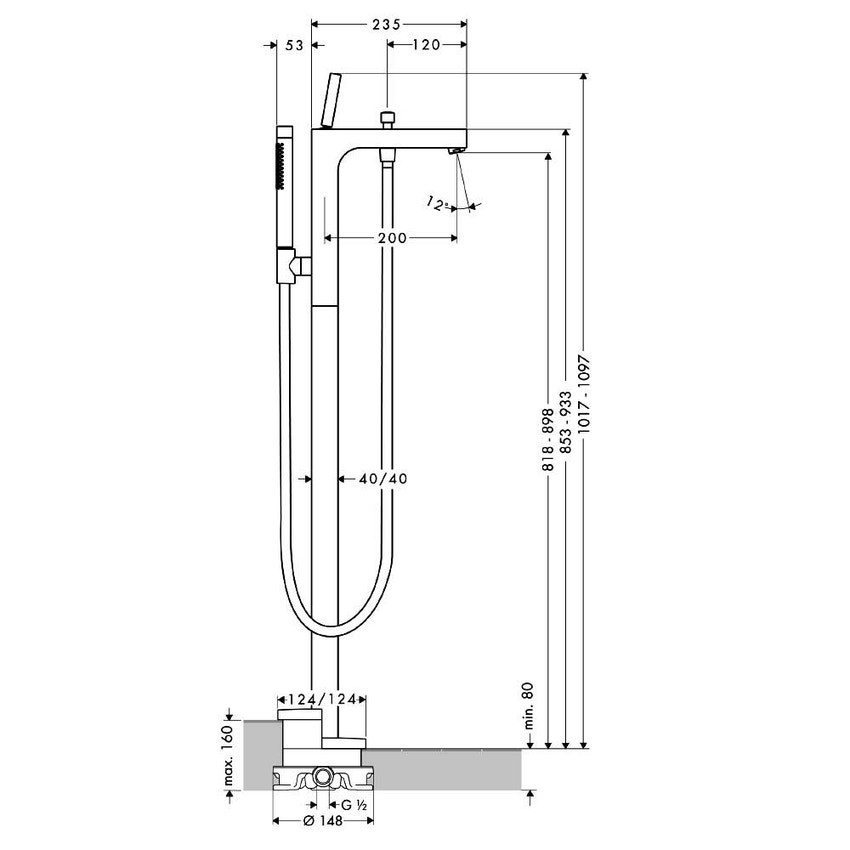 Immagine di Axor CITTERIO miscelatore monocomando vasca, a pavimento, finitura cromo 39451000