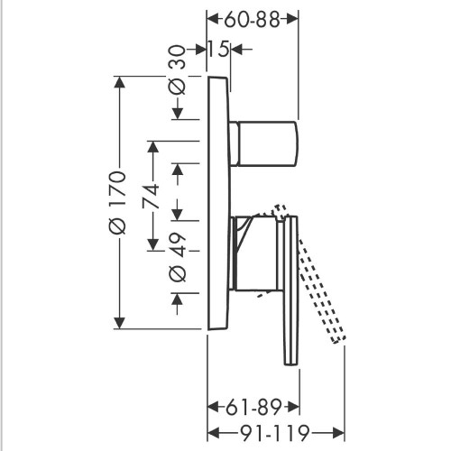 Immagine di Axor CITTERIO miscelatore monocomando vasca, ad incasso, con maniglia a leva e valvola di riflusso, finitura cromo 39457000