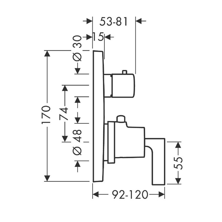 Immagine di Axor CITTERIO miscelatore termostatico ad incasso, con valvola d'arresto/deviatore e maniglia a leva, finitura cromo 39720000