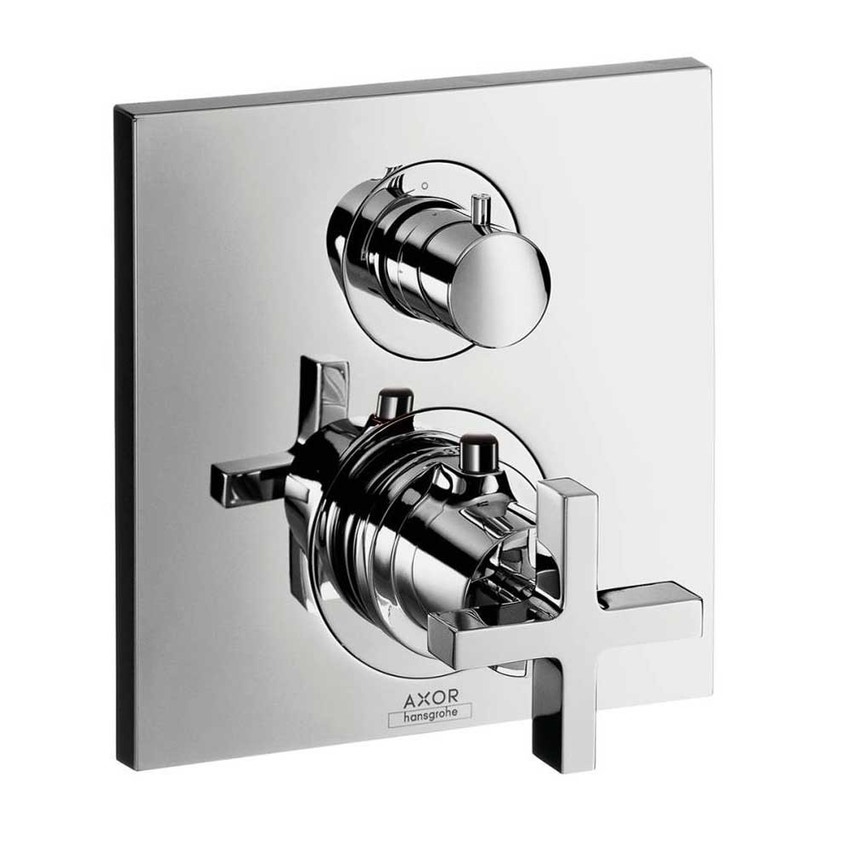 Immagine di Axor CITTERIO miscelatore termostatico ad incasso, con valvola d'arresto/deviatore e maniglia a croce, finitura cromo 39725000