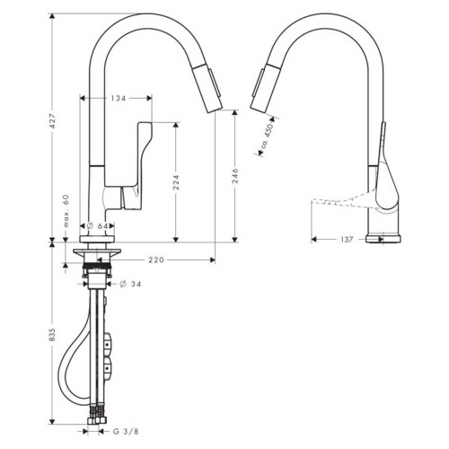 Immagine di Axor CITTERIO miscelatore cucina monocomando 250, con doccetta estraibile, finitura cromo 39835000