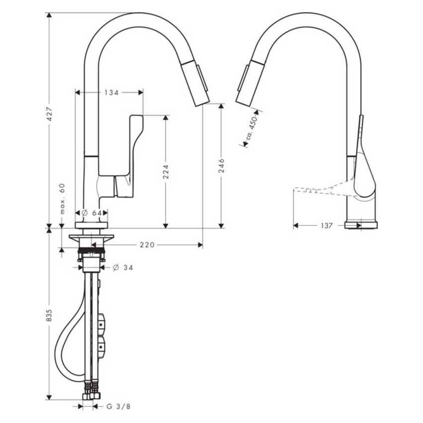 Immagine di Axor CITTERIO miscelatore cucina monocomando 250, con doccetta estraibile, finitura cromo 39835000