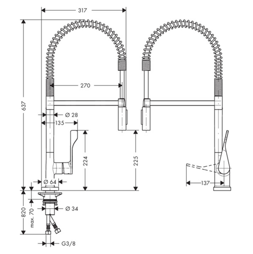 Immagine di Axor CITTERIO miscelatore cucina monocomando 230, semi-pro, finitura acciaio inox 39840800