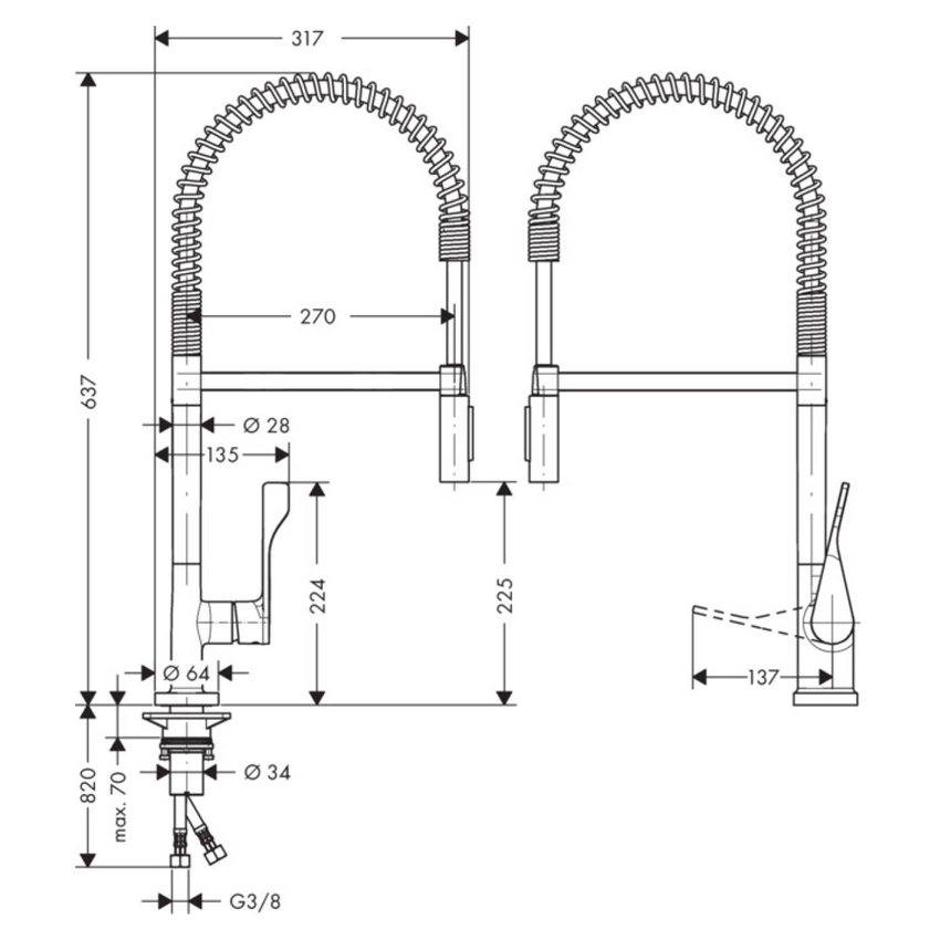 Immagine di Axor CITTERIO miscelatore cucina monocomando 230, semi-pro, finitura acciaio inox 39840800