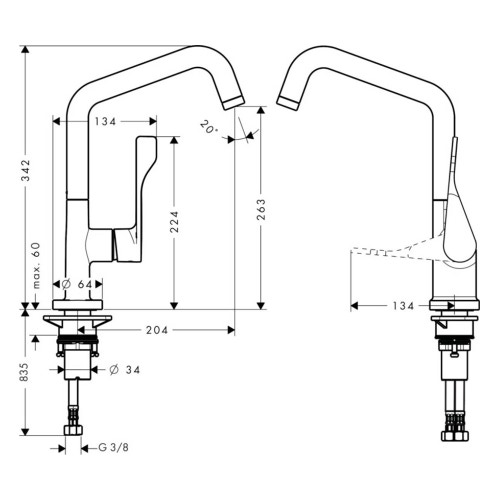 Immagine di Axor CITTERIO miscelatore cucina con bocca alta orientabile finitura acciaio optic 39850800