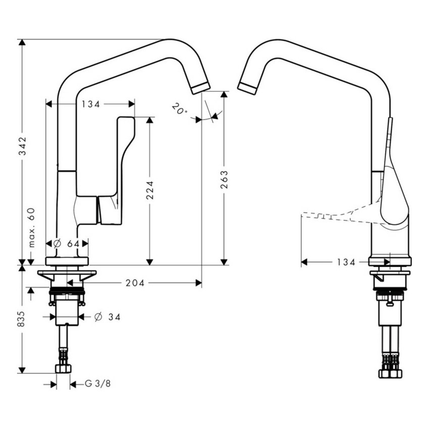 Immagine di Axor CITTERIO miscelatore cucina con bocca alta orientabile finitura acciaio optic 39850800