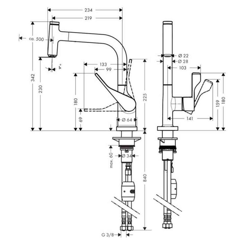 Immagine di Axor CITTERIO miscelatore monocomando cucina, Select 230, con doccetta estraibile, finitura cromo 39861000