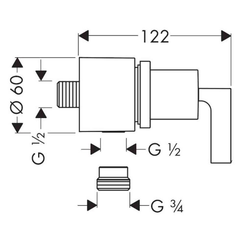Immagine di Axor CITTERIO uscita a muro con valvola d'arresto, valvola antiriflusso e maniglia a leva, finitura cromo 39882000