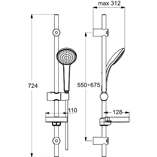 Immagine di Ideal Standard IDEALRAIN asta doccia M3, doccetta a 3 funzioni e asta murale da 72 cm, finitura cromo B9419AA