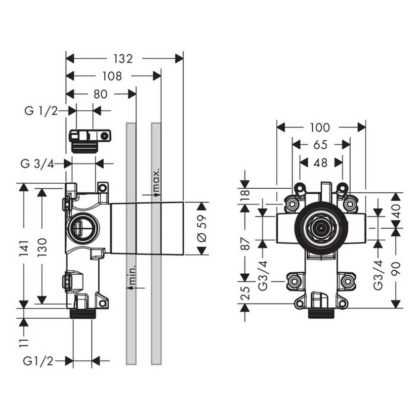 Immagine di Axor Corpo incasso per valvola d'arresto/deviatore Trio 120/120 ad incasso 36770180
