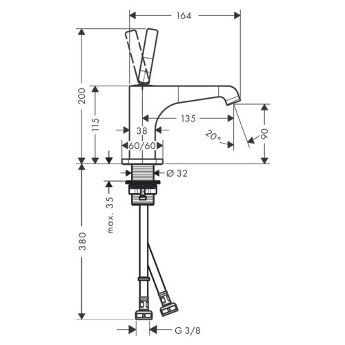 Immagine di Axor CITTERIO E miscelatore monocomando lavamani 90, senza saltarello, con set di scarico, finitura cromo 36102000