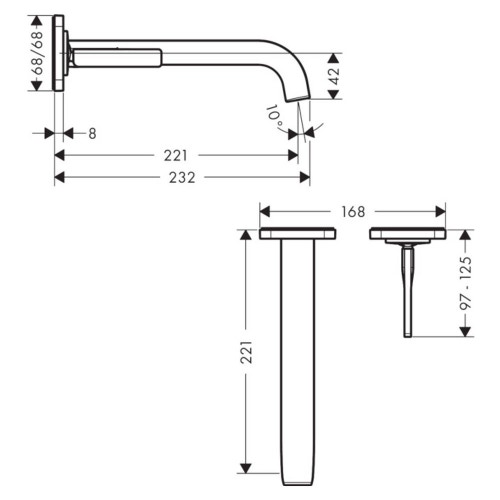 Immagine di Axor CITTERIO E miscelatore monocomando lavabo, ad incasso a parete, con bocca d'erogazione 22,1 cm e piastrine, finitura cromo 36106000