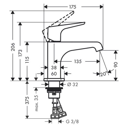 Immagine di Axor CITTERIO E miscelatore monocomando lavamani 90, con maniglia a leva e set di scarico, finitura cromo 36112000
