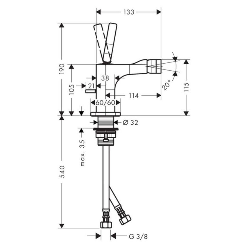 Immagine di Axor CITTERIO E miscelatore monocomando bidet con maniglia a leva, scarico e saltarello, finitura cromo 36120000